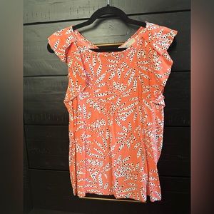 LOFT Ann Taylor Pink Printed Ruffle Top